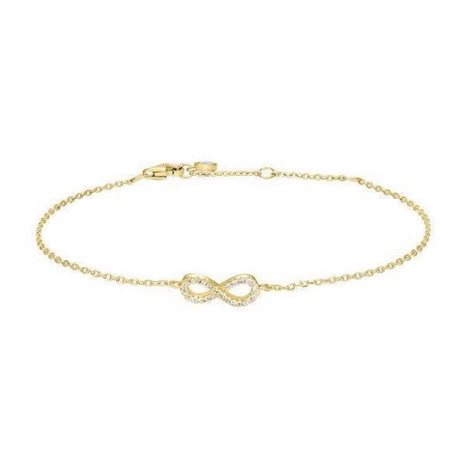 JoanliNor AgnaNor armbånd i forgyldt sterling sølv med evighedstegn og klare zirkonia, 17–20 cm.